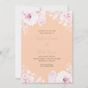 Romantic Pink Roses Summer Apricot Orange Wedding Invitation