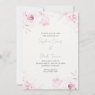 Romantic Pink Roses Summer Off White Wedding Invitation
