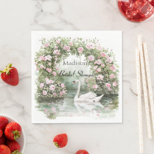 Romantic Pink Roses Swan Lake Floral Bridal Shower Napkin