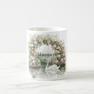 Romantic Pink Roses Swan Lake Floral   Coffee Mug