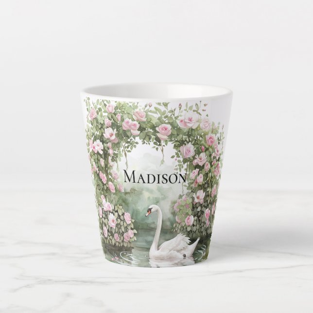 Romantic Pink Roses Swan Lake Floral   Latte Mug (Front)