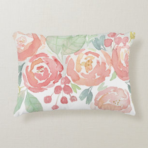 Romantic Pink Roses Watercolor Decorative Cushion