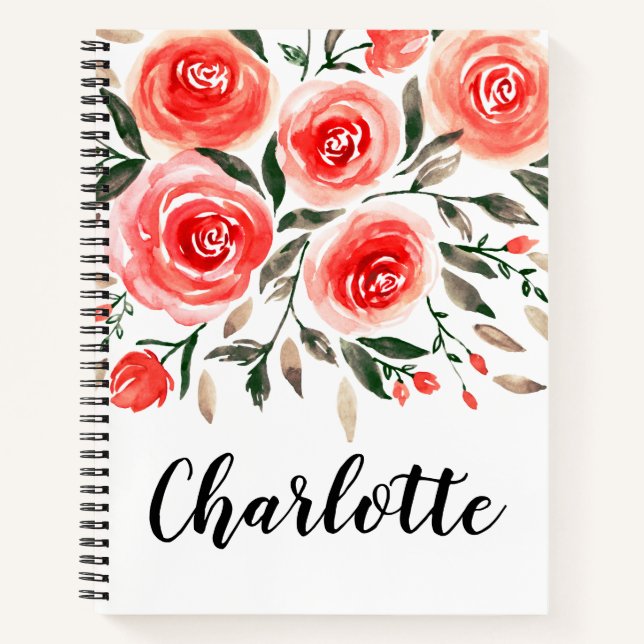 Romantic Pink Roses Watercolor Floral Notebook (Front)