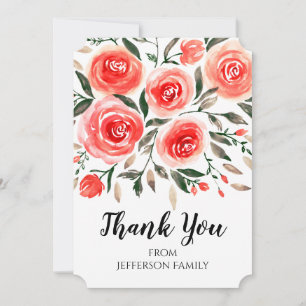 Romantic Pink Roses Watercolor Floral Thank You Card