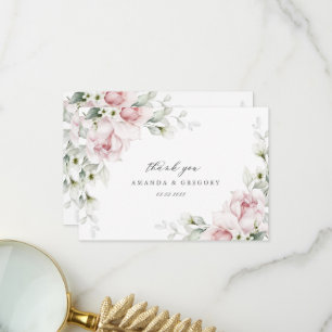 Romantic Pink Roses Watercolor Wedding Thank You Card