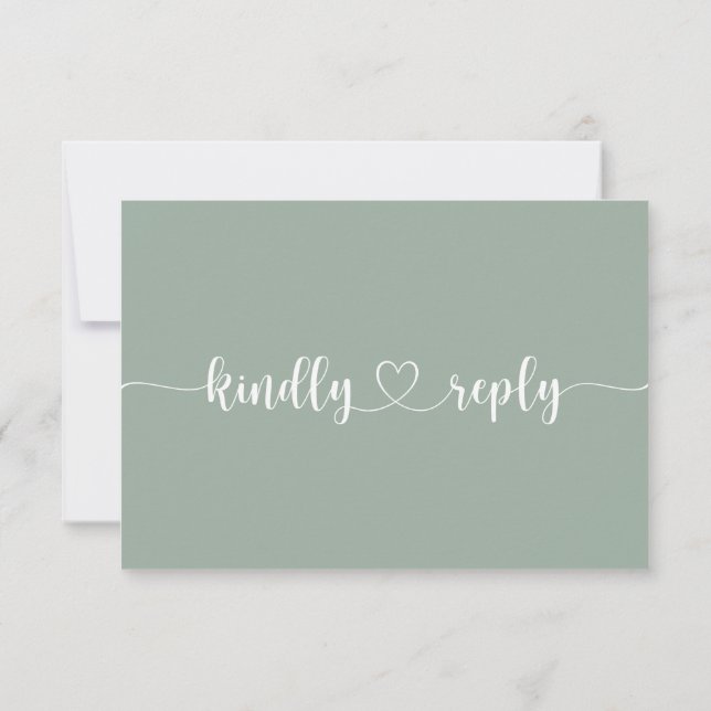 Romantic Pink Roses Wedding RSVP Response Green In Invitation (Back)