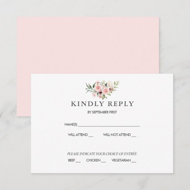 Romantic Pink Roses Wedding RSVP Response  Invitation (Front/Back)
