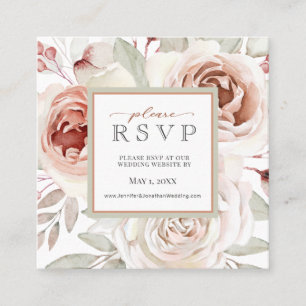 Romantic Pink Roses Wedding Website RSVP Square Business Card