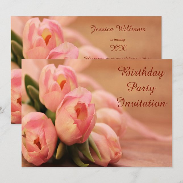 Romantic Pink Tulips  Birthday Invitation (Front/Back)