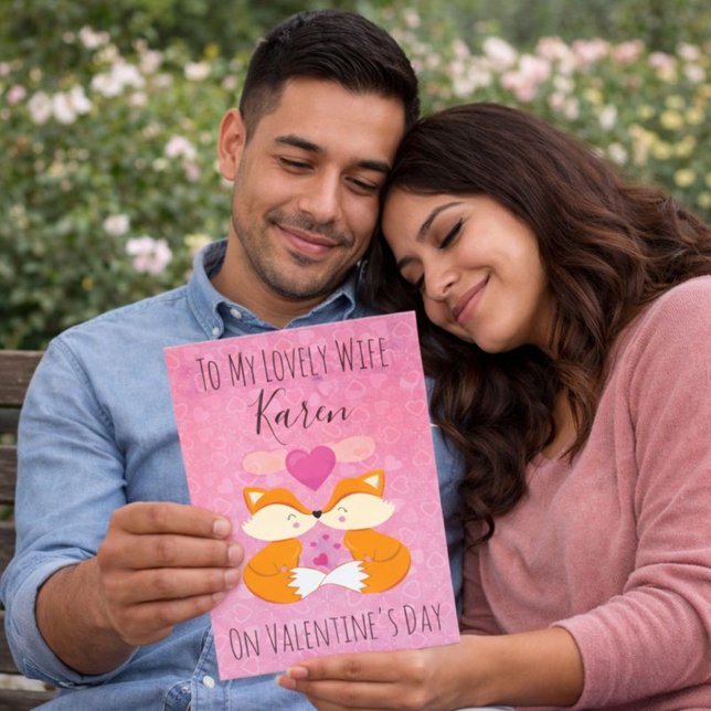 Romantic Pink Valentine Day Foxes for Her Holiday Card (Creator Uploaded)