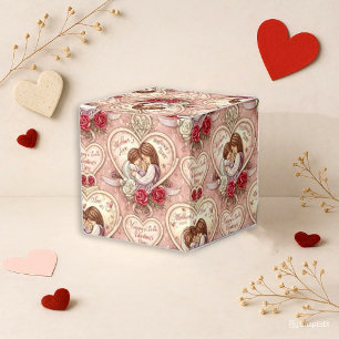 Romantic Pink Vintage Cherub Heart Pattern Favour Box