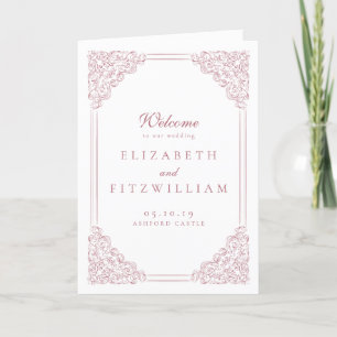Romantic Pink Vintage Frame Elegant Script Wedding Programme