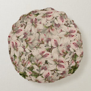 Romantic pink vintage lily Watercolor stylish Thro Round Cushion