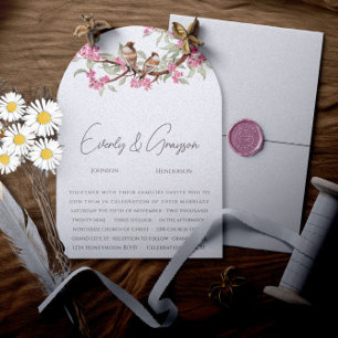 Romantic Pink Vintage Love birds Invitation
