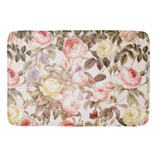 Romantic pink vintage rose flower pattern bath mat