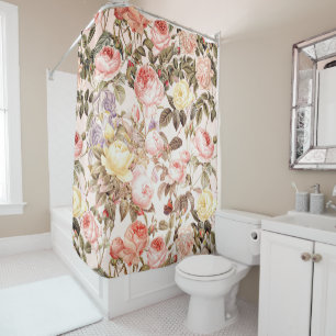 Romantic pink vintage rose flower pattern shower curtain