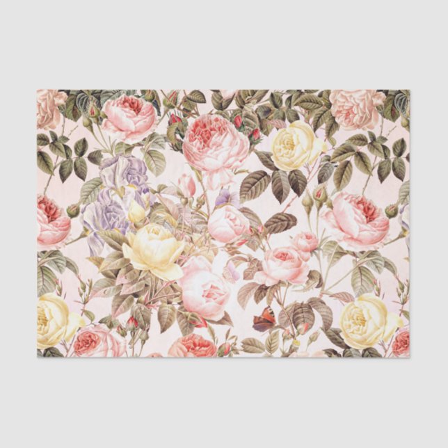 Romantic pink vintage rose flower pattern tissue paper (Front)