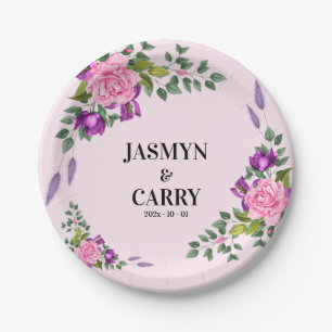 Romantic Pink Violet Floral Summer Bouquet Paper Plate
