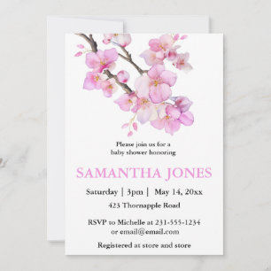 Romantic pink watercolor cherry blossoms  invitation