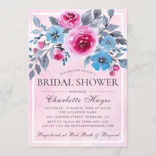 Romantic Pink Watercolor Floral Bridal Shower Invitation