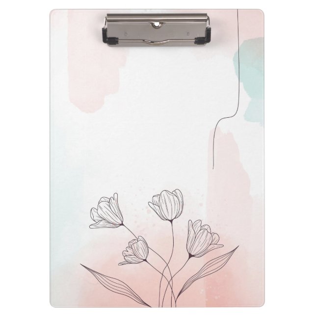 Romantic Pink Watercolor Floral Clipboard (Front)