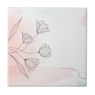 Romantic Pink Watercolor Floral Elegant Decor Tile