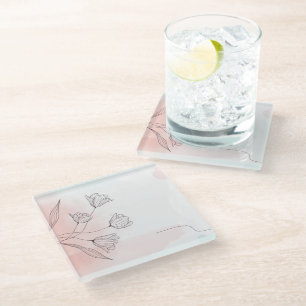Romantic Pink Watercolor Floral Glass Coaster