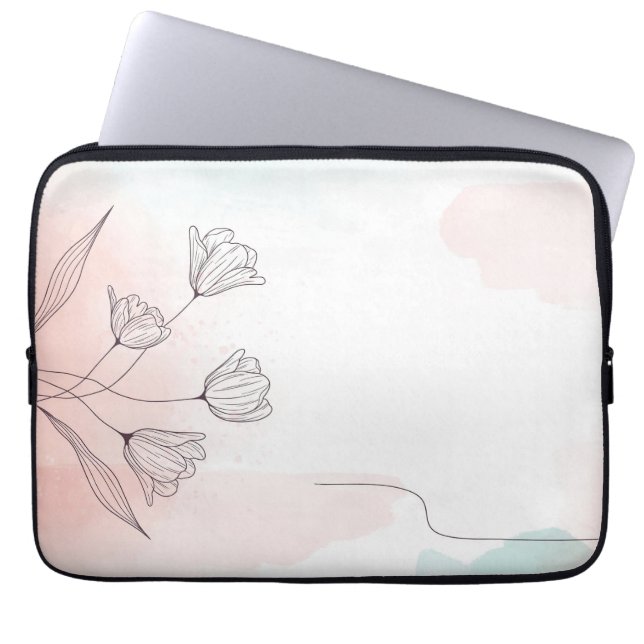 Romantic Pink Watercolor Floral Laptop Sleeve (Front)