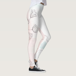 Romantic Pink Watercolor Floral  Leggings