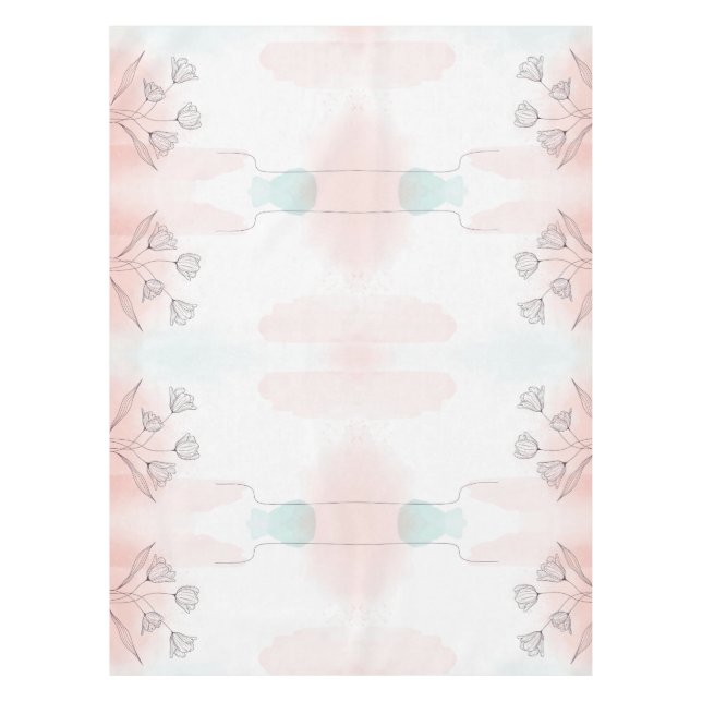Romantic Pink Watercolor Floral  Tablecloth (Front)