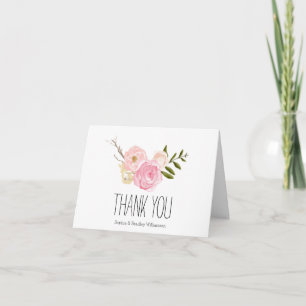 Romantic Pink Watercolor Garden Floral Thank you Card