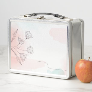 Romantic Pink Watercolor Metal Lunch Box