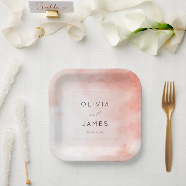 Romantic Pink Watercolor Paper Plate (Wedding)