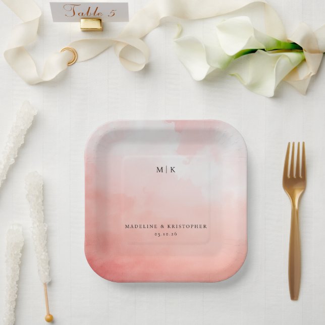 Romantic Pink Watercolor Paper Plate (Wedding)