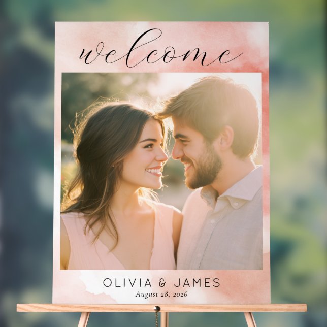 Romantic Pink Watercolor Photo Acrylic Sign (Neutral)