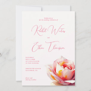 Romantic Pink Watercolor Rose Invitation