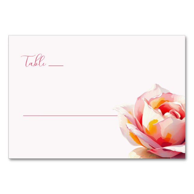 Romantic Pink Watercolor Rose Table Number (Front)