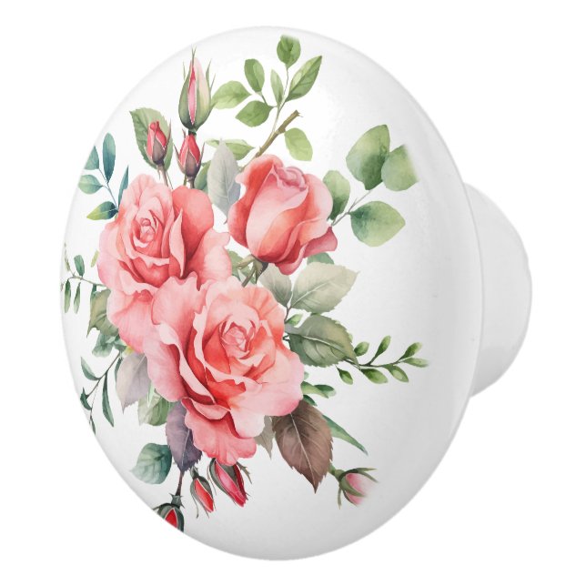Romantic Pink Watercolor Roses  Ceramic Knob (Right)