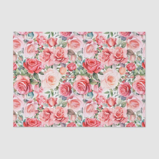 Romantic Pink Watercolor Roses  Tissue Paper (Front)