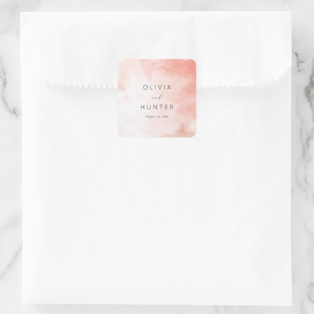 Romantic Pink Watercolor Square Sticker (Bag)