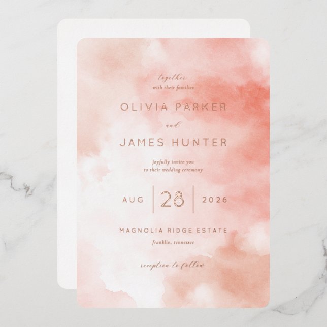 Romantic Pink Watercolor Wedding Invitation (Front/Back)