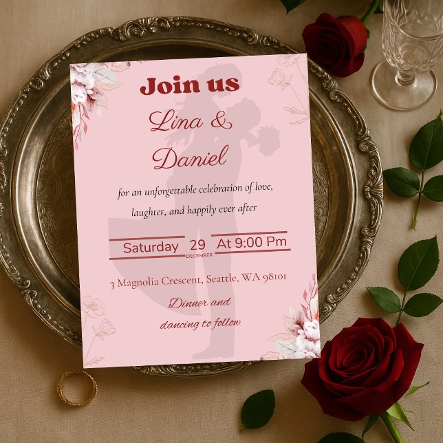 Romantic Pink Wedding Invitation. Invitation (Creator Uploaded)