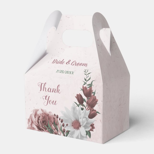 romantic pink, white and cinnamon rose wedding favour box (Front Side)