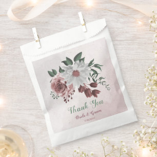 romantic pink white cinnamon rose greenery wedding favour bags