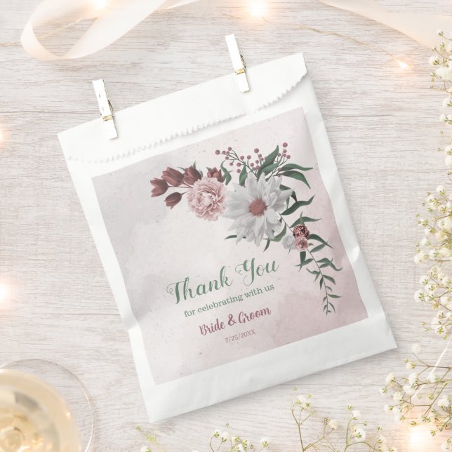 romantic pink white cinnamon rose greenery wedding favour bags (Clipped)