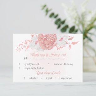 romantic pink white flowers botanical meal choice RSVP card