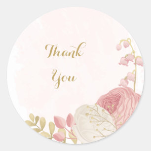 Romantic pink & white flowers gold wedding  classic round sticker
