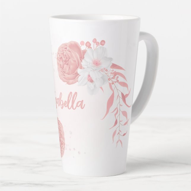 romantic pink & white flowers latte mug (Right Angle)
