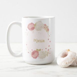 Romantic pink white & gold floral wedding coffee mug