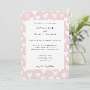 Romantic Pink White Hearts Wedding Invitation